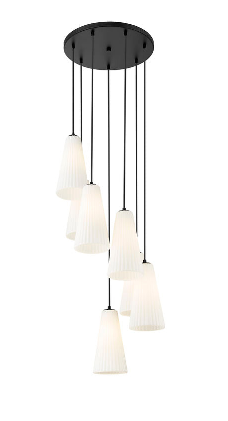 Z-Lite Farrell 18" 7-Light Matte Black Chandelier With White Glass Shade