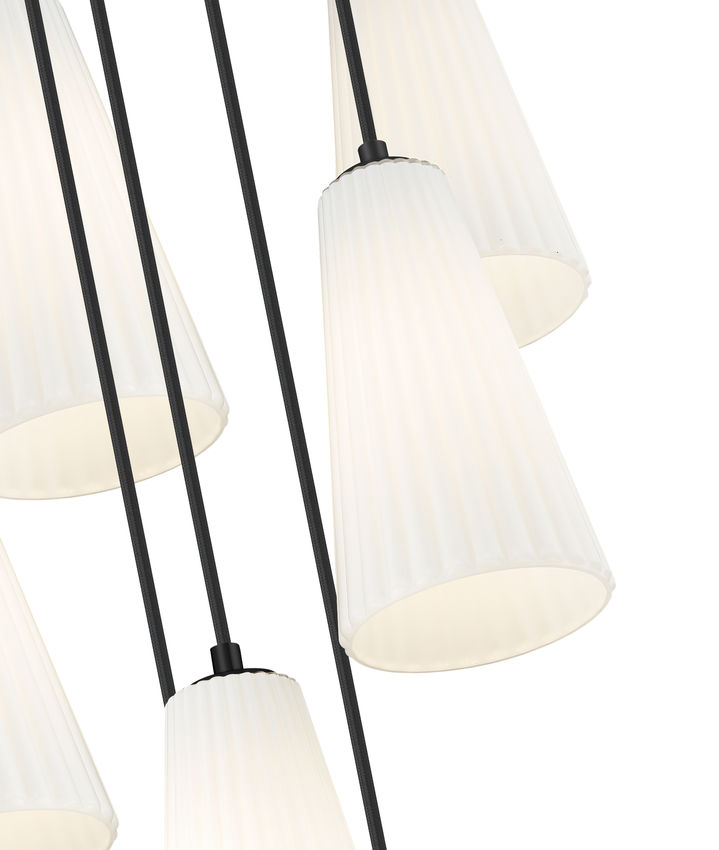 Z-Lite Farrell 18" 7-Light Matte Black Chandelier With White Glass Shade