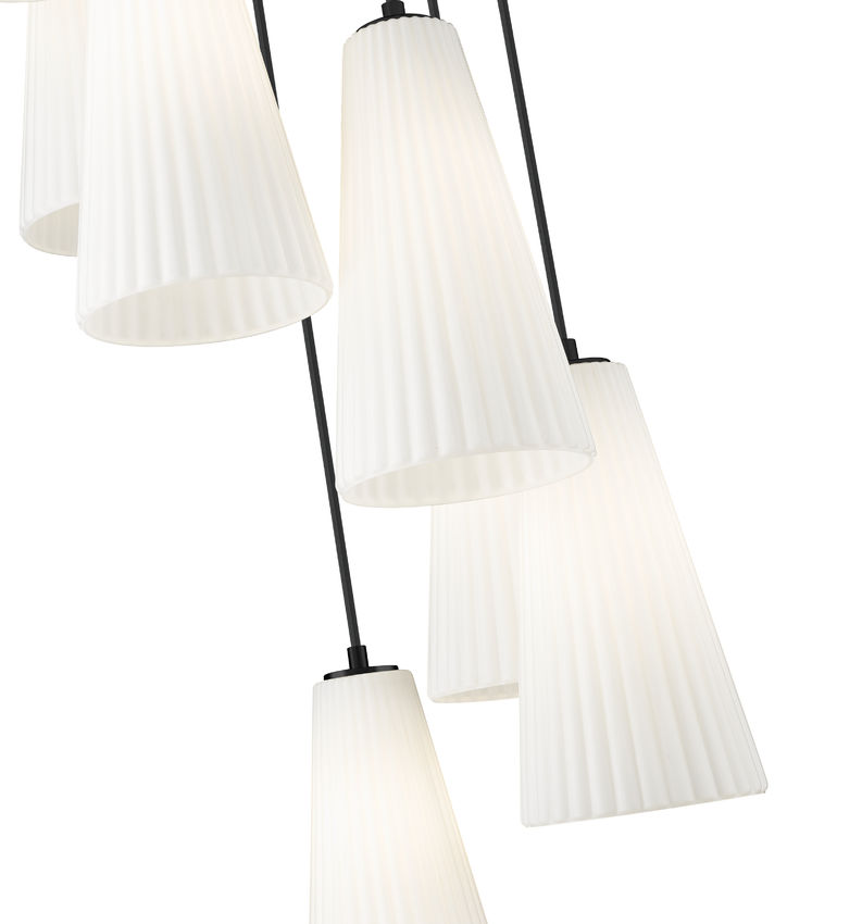 Z-Lite Farrell 18" 7-Light Matte Black Chandelier With White Glass Shade