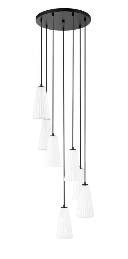 Z-Lite Farrell 18" 7-Light Matte Black Chandelier With White Glass Shade