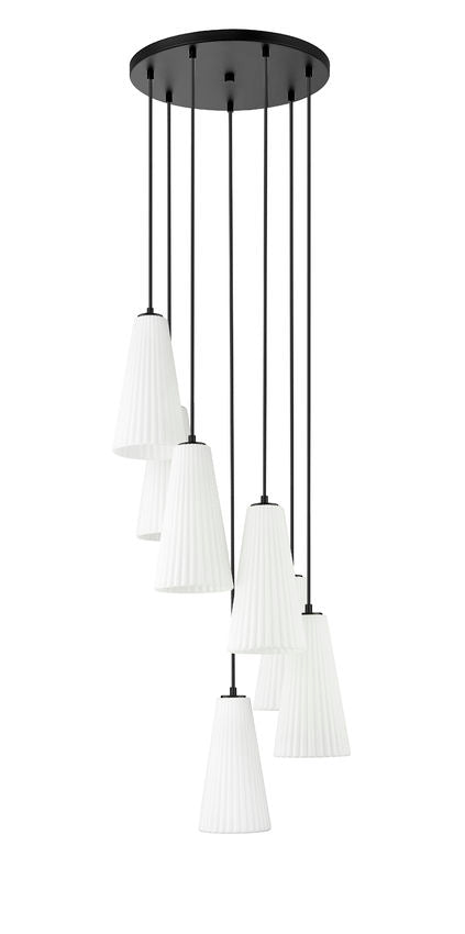Z-Lite Farrell 18" 7-Light Matte Black Chandelier With White Glass Shade