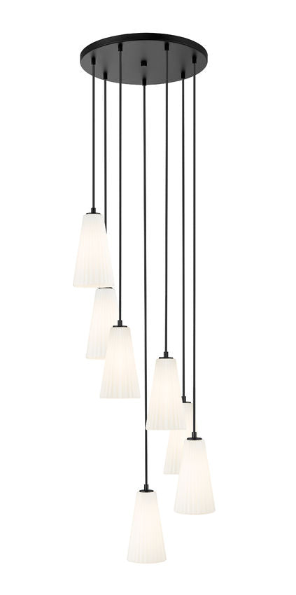 Z-Lite Farrell 18" 7-Light Matte Black Chandelier With White Glass Shade