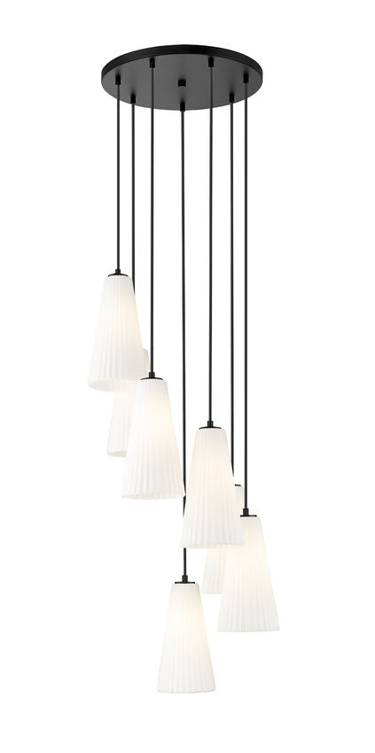 Z-Lite Farrell 18" 7-Light Matte Black Chandelier With White Glass Shade
