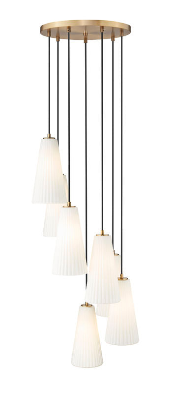 Z-Lite Farrell 18" 7-Light Modern Gold Chandelier With White Glass Shade