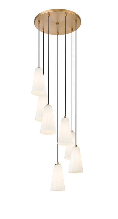 Z-Lite Farrell 18" 7-Light Modern Gold Chandelier With White Glass Shade