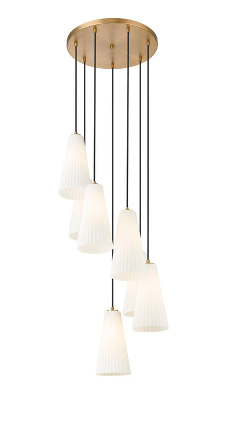 Z-Lite Farrell 18" 7-Light Modern Gold Chandelier With White Glass Shade