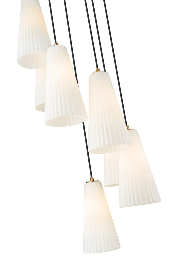 Z-Lite Farrell 18" 7-Light Modern Gold Chandelier With White Glass Shade