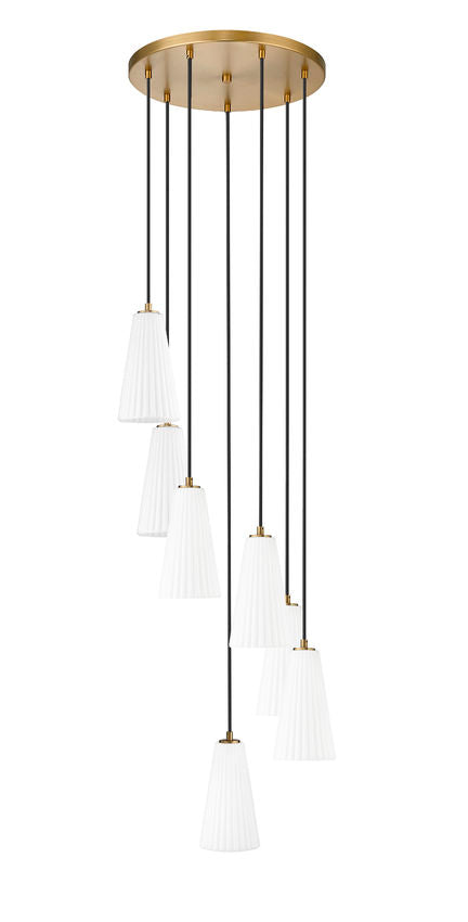 Z-Lite Farrell 18" 7-Light Modern Gold Chandelier With White Glass Shade