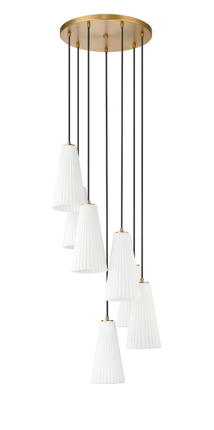 Z-Lite Farrell 18" 7-Light Modern Gold Chandelier With White Glass Shade