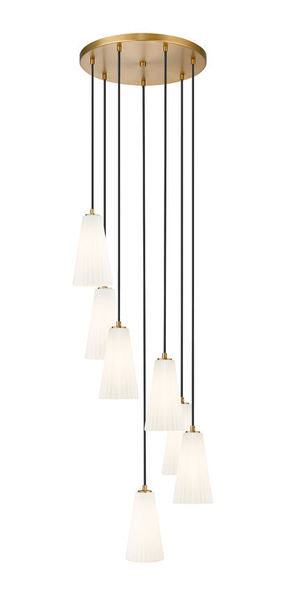 Z-Lite Farrell 18" 7-Light Modern Gold Chandelier With White Glass Shade