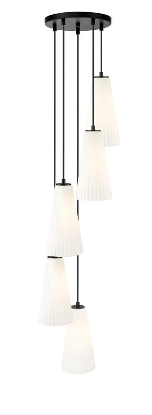 Z-Lite Farrell 3043P7-5R 12" 5-Light Matte Black Chandelier With White Glass Shade