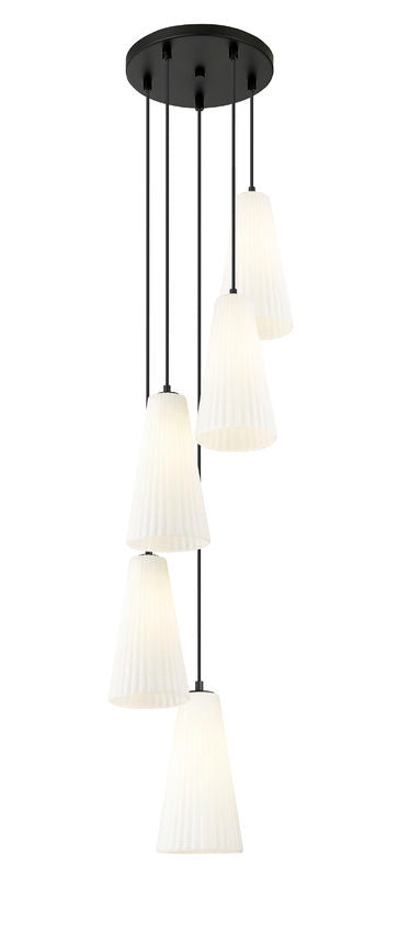 Z-Lite Farrell 3043P7-5R 12" 5-Light Matte Black Chandelier With White Glass Shade
