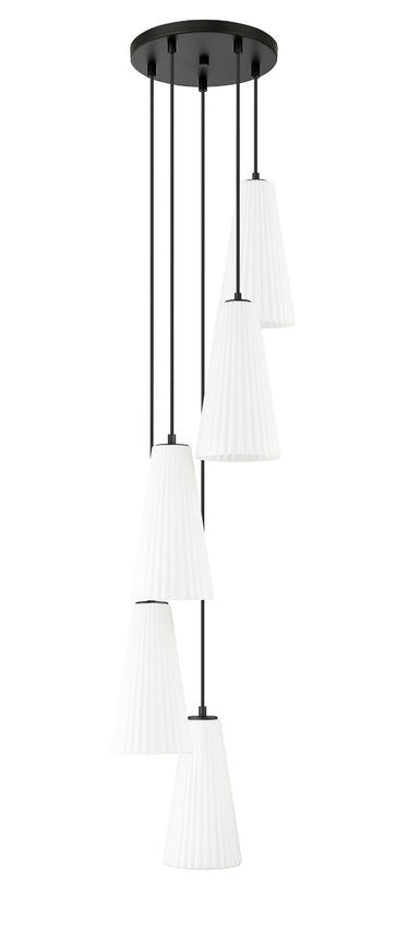 Z-Lite Farrell 3043P7-5R 12" 5-Light Matte Black Chandelier With White Glass Shade
