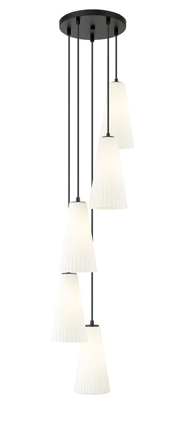 Z-Lite Farrell 3043P7-5R 12" 5-Light Matte Black Chandelier With White Glass Shade