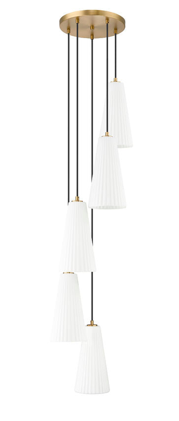Z-Lite Farrell 3043P7-5R 12" 5-Light Modern Gold Chandelier With White Glass Shade
