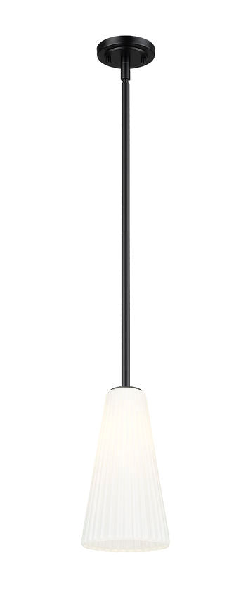 Z-Lite Farrell 3043P7-ROD 7" 1-Light Matte Black Pendant Light With White Glass Shade