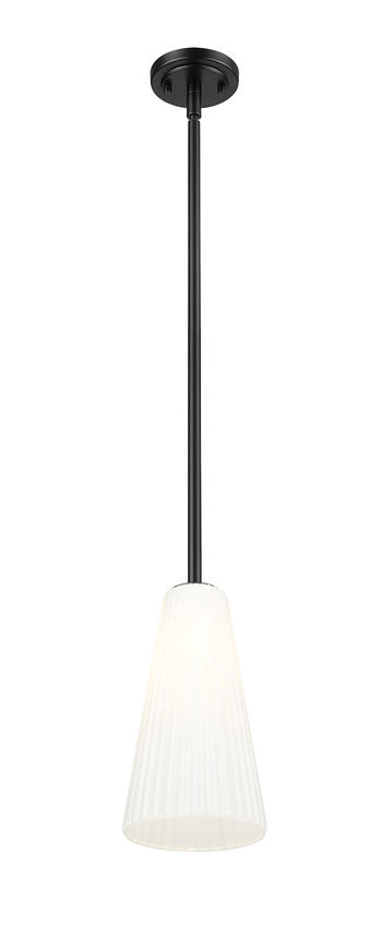 Z-Lite Farrell 3043P7-ROD 7" 1-Light Matte Black Pendant Light With White Glass Shade