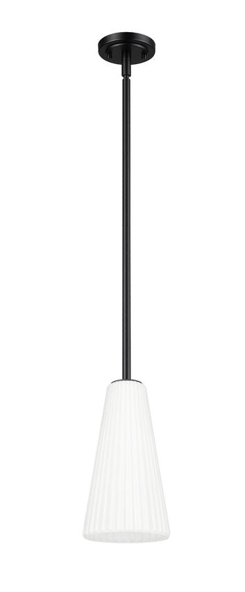 Z-Lite Farrell 3043P7-ROD 7" 1-Light Matte Black Pendant Light With White Glass Shade