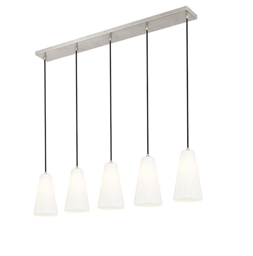 Z-Lite Farrell 6" 5-Light Brushed Nickel Linear Chandelier With White Glass Shade