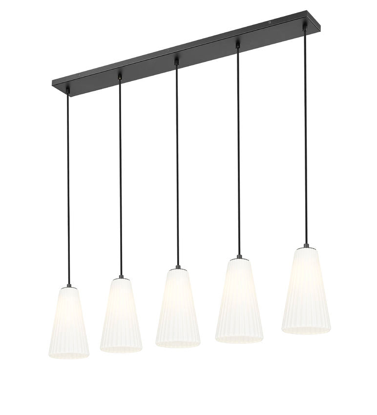 Z-Lite Farrell 6" 5-Light Matte Black Linear Chandelier With White Glass Shade