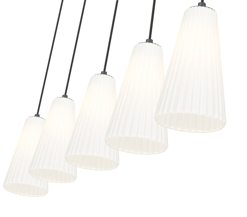 Z-Lite Farrell 6" 5-Light Matte Black Linear Chandelier With White Glass Shade