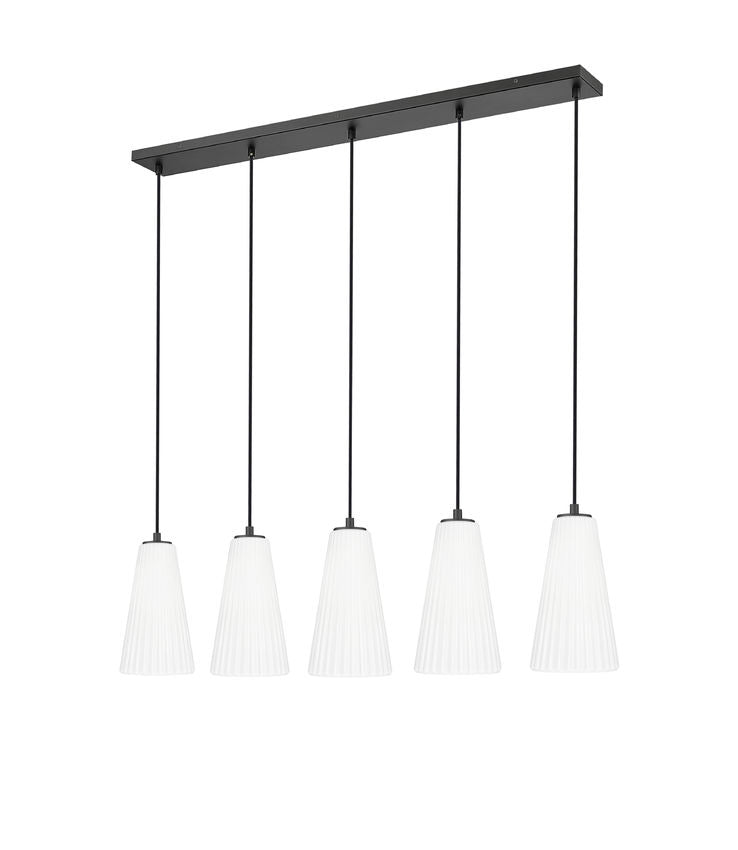 Z-Lite Farrell 6" 5-Light Matte Black Linear Chandelier With White Glass Shade