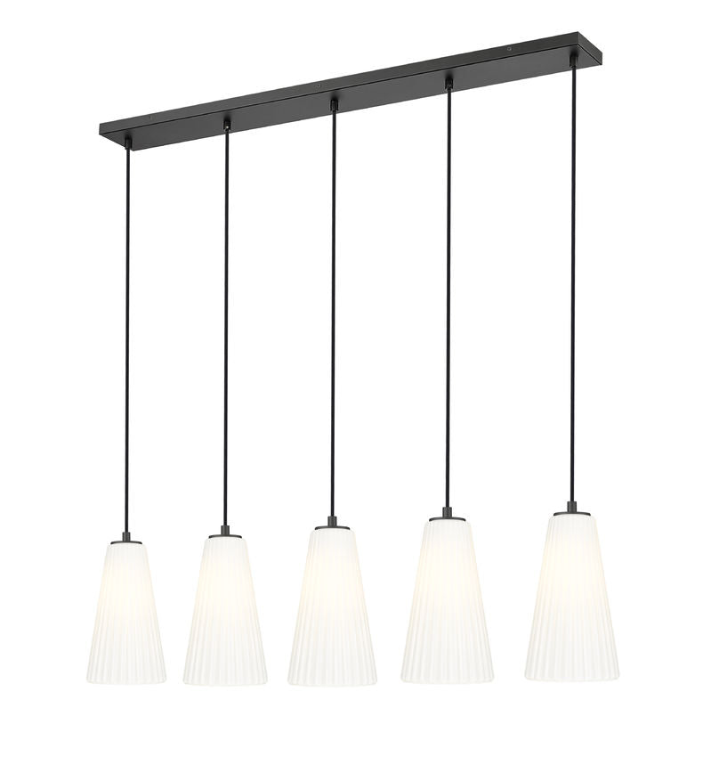 Z-Lite Farrell 6" 5-Light Matte Black Linear Chandelier With White Glass Shade