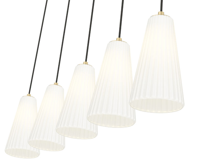 Z-Lite Farrell 6" 5-Light Modern Gold Linear Chandelier With White Glass Shade
