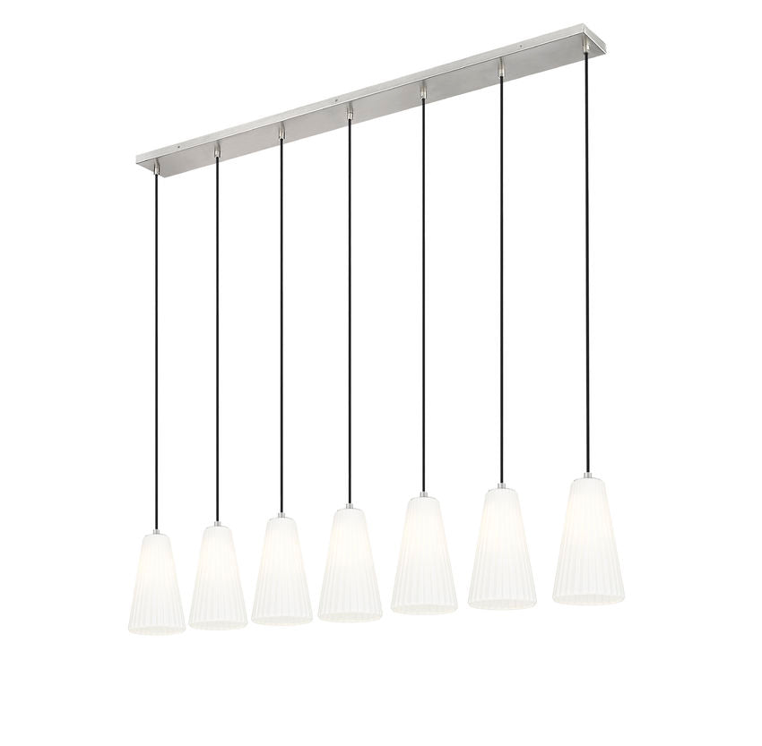 Z-Lite Farrell 6" 7-Light Brushed Nickel Linear Chandelier With White Glass Shade