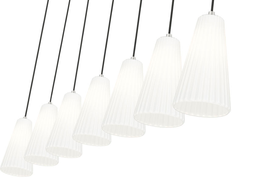 Z-Lite Farrell 6" 7-Light Brushed Nickel Linear Chandelier With White Glass Shade