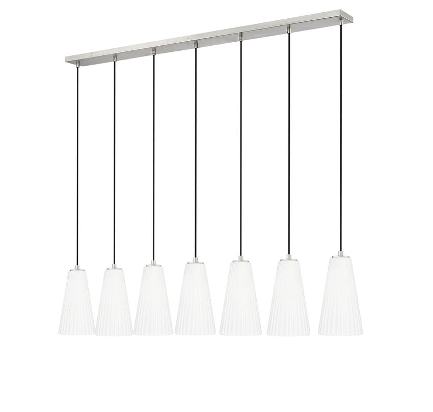 Z-Lite Farrell 6" 7-Light Brushed Nickel Linear Chandelier With White Glass Shade