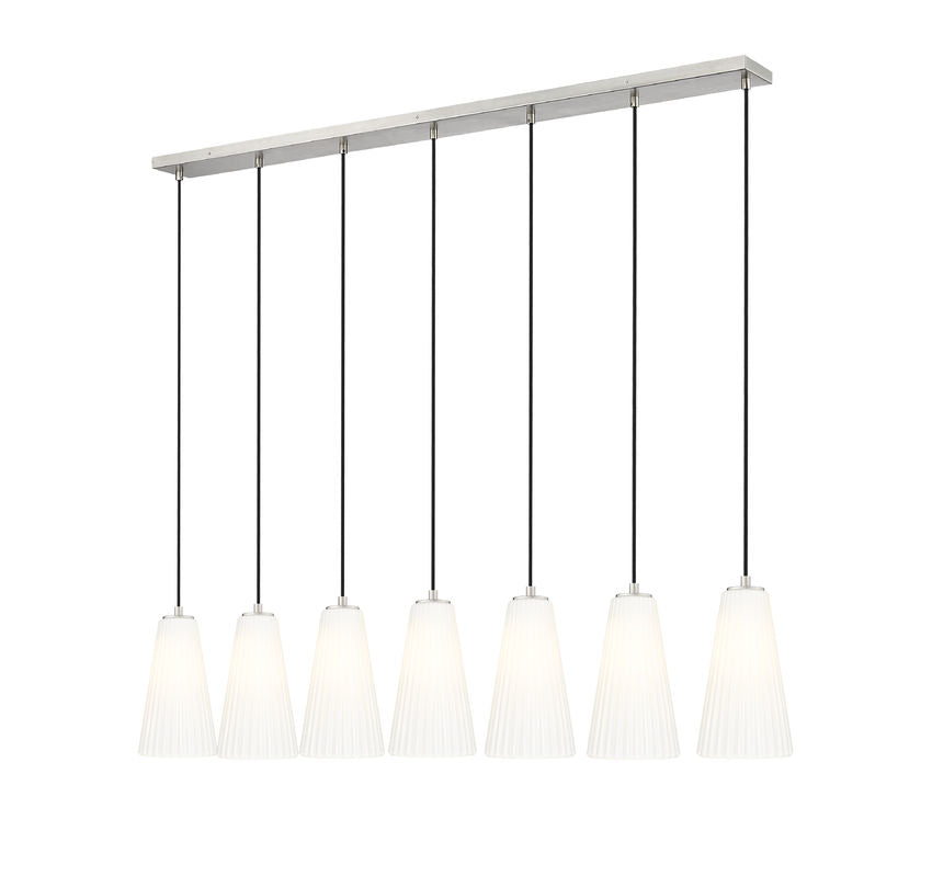 Z-Lite Farrell 6" 7-Light Brushed Nickel Linear Chandelier With White Glass Shade