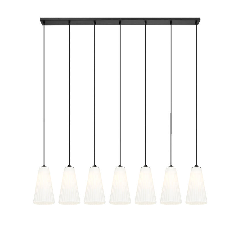 Z-Lite Farrell 6" 7-Light Matte Black Linear Chandelier With White Glass Shade