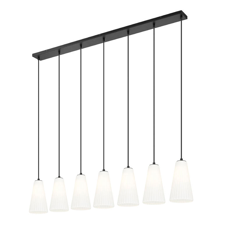 Z-Lite Farrell 6" 7-Light Matte Black Linear Chandelier With White Glass Shade
