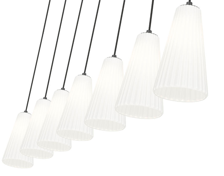 Z-Lite Farrell 6" 7-Light Matte Black Linear Chandelier With White Glass Shade