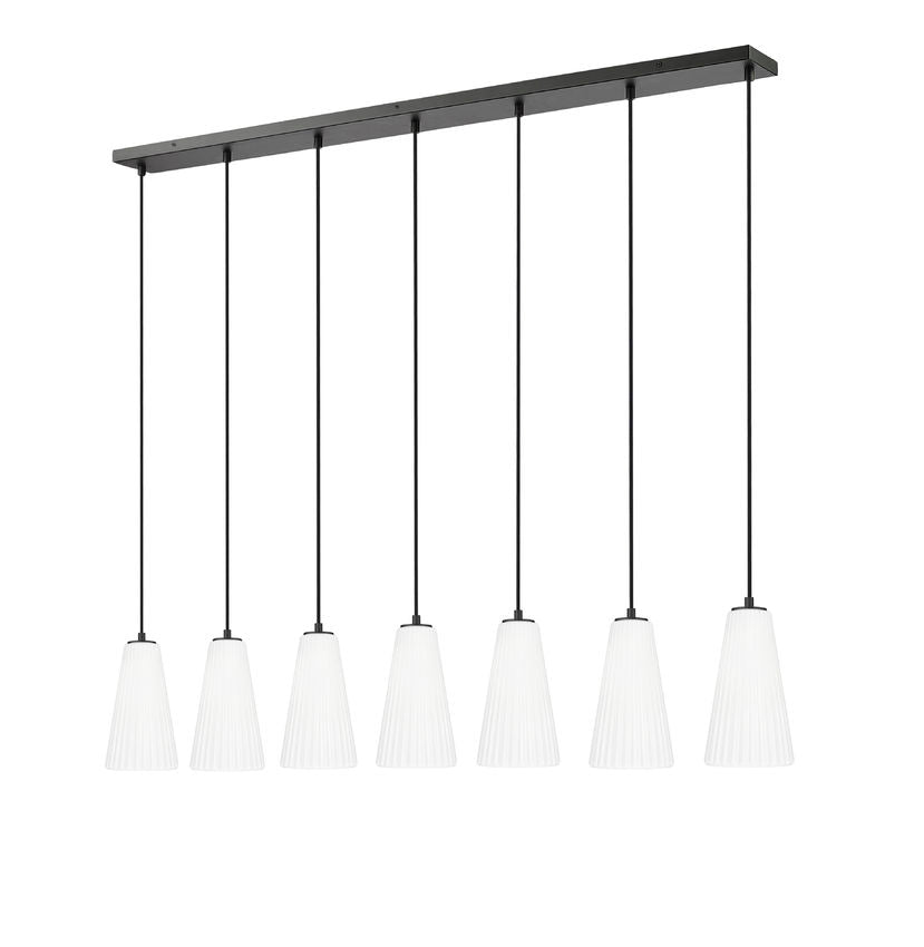 Z-Lite Farrell 6" 7-Light Matte Black Linear Chandelier With White Glass Shade