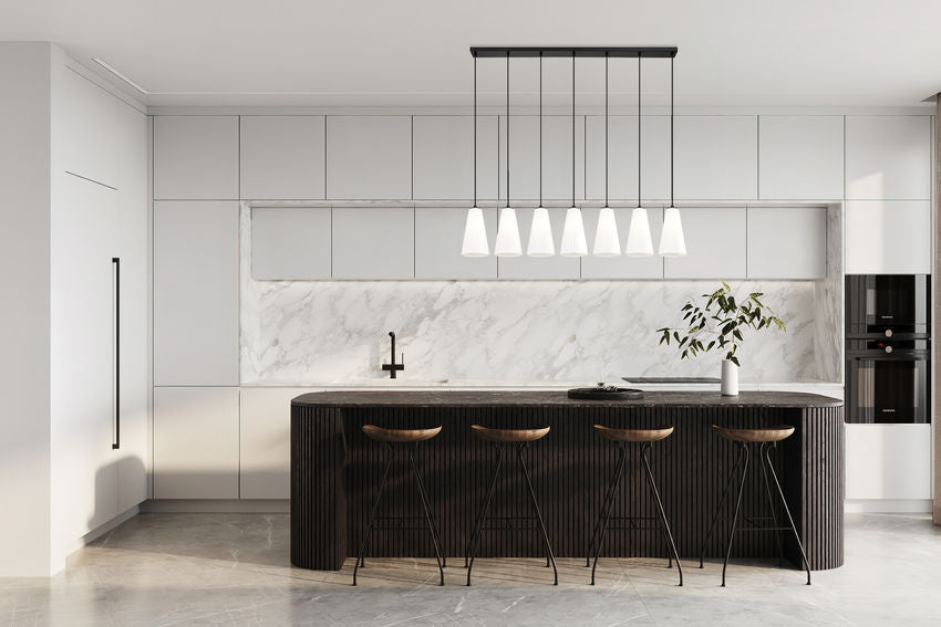 Z-Lite Farrell 6" 7-Light Matte Black Linear Chandelier With White Glass Shade