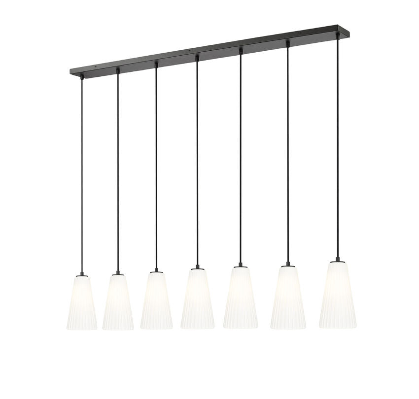 Z-Lite Farrell 6" 7-Light Matte Black Linear Chandelier With White Glass Shade