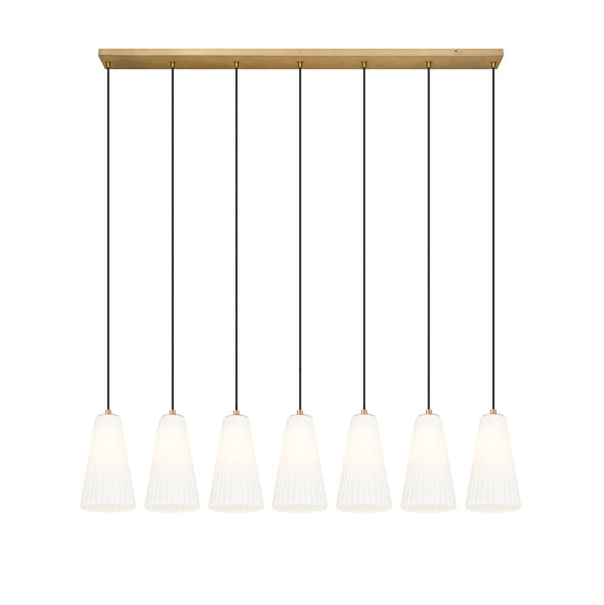 Z-Lite Farrell 6" 7-Light Modern Gold Linear Chandelier With White Glass Shade
