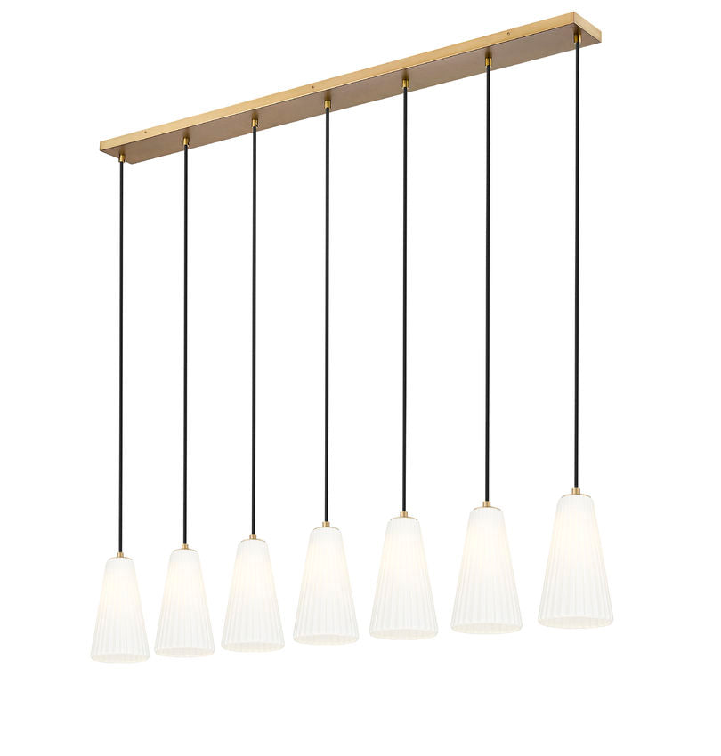 Z-Lite Farrell 6" 7-Light Modern Gold Linear Chandelier With White Glass Shade