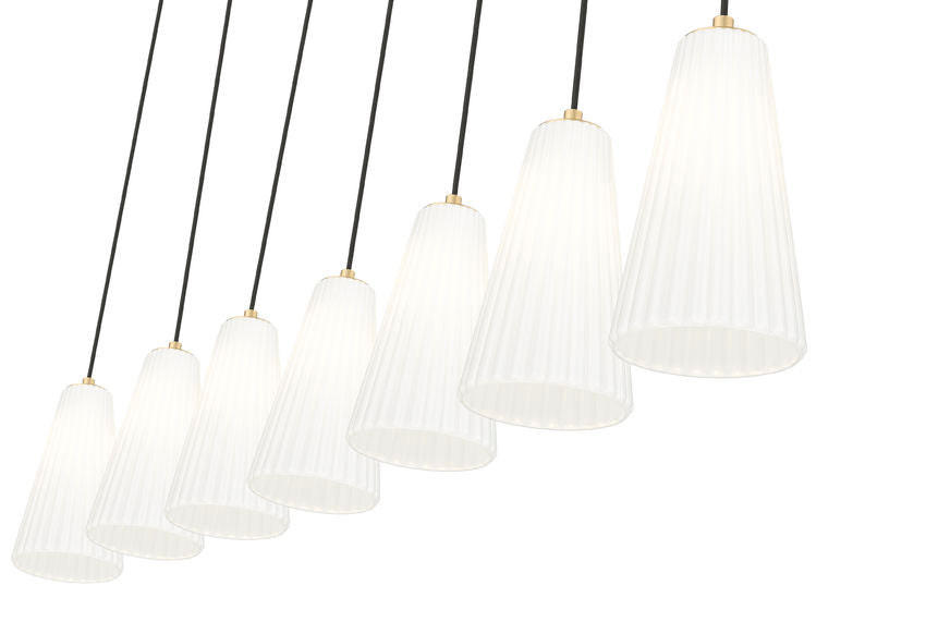 Z-Lite Farrell 6" 7-Light Modern Gold Linear Chandelier With White Glass Shade
