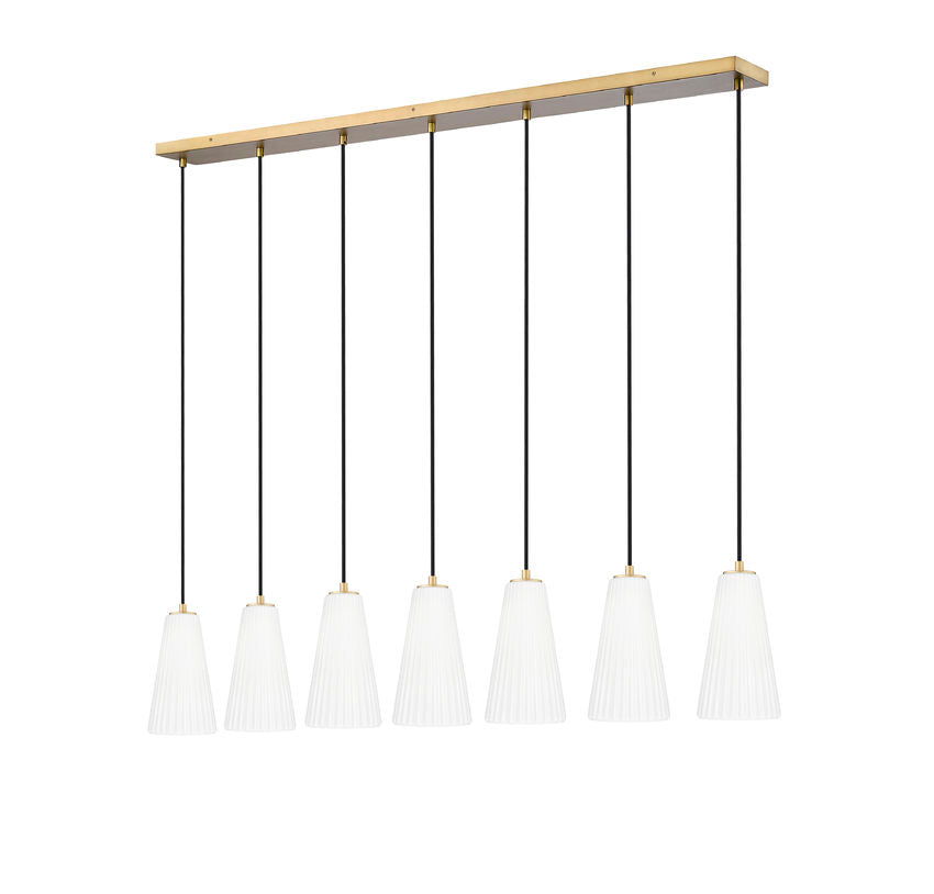 Z-Lite Farrell 6" 7-Light Modern Gold Linear Chandelier With White Glass Shade