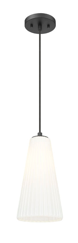 Z-Lite Farrell 7" 1-Light Matte Black Pendant Light With White Glass Shade