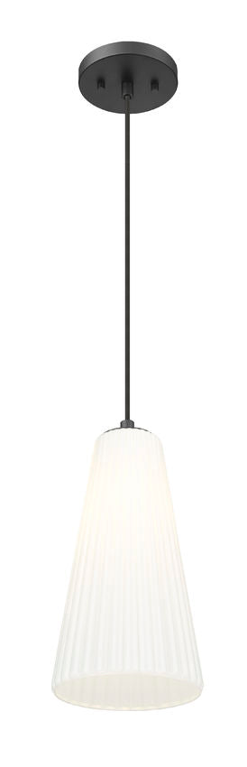 Z-Lite Farrell 7" 1-Light Matte Black Pendant Light With White Glass Shade