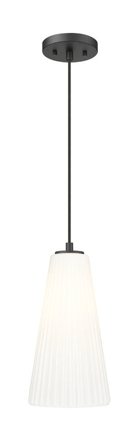 Z-Lite Farrell 7" 1-Light Matte Black Pendant Light With White Glass Shade