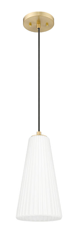 Z-Lite Farrell 7" 1-Light Modern Gold Pendant Light With White Glass Shade