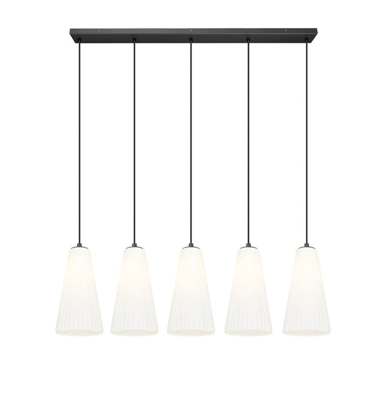 Z-Lite Farrell 7" 5-Light Matte Black Linear Chandelier With White Glass Shade