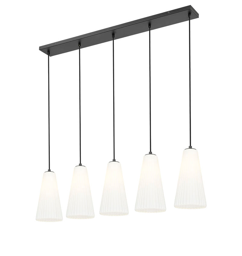 Z-Lite Farrell 7" 5-Light Matte Black Linear Chandelier With White Glass Shade