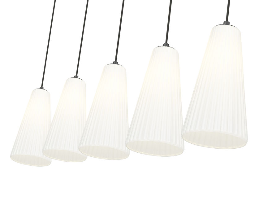 Z-Lite Farrell 7" 5-Light Matte Black Linear Chandelier With White Glass Shade