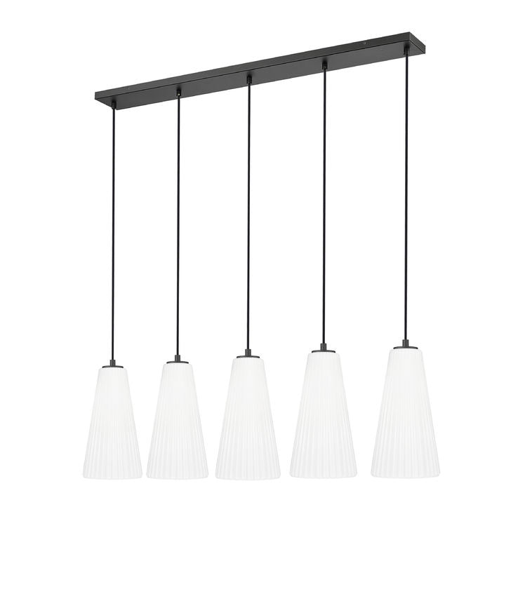 Z-Lite Farrell 7" 5-Light Matte Black Linear Chandelier With White Glass Shade